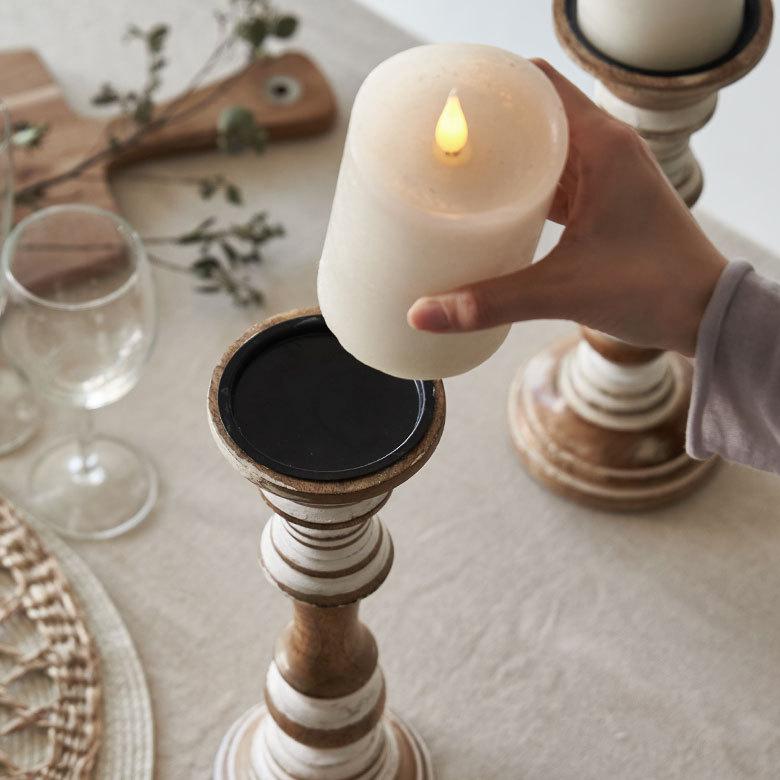 ELEMENTS キャンドルスタンド ホワイトウォッシュ 木製 ラウンド型 M