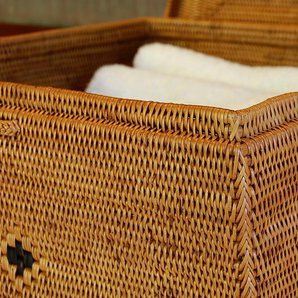 アジアン雑貨 アタ製大きなフタ付きボックス型バスケット Lタイプ