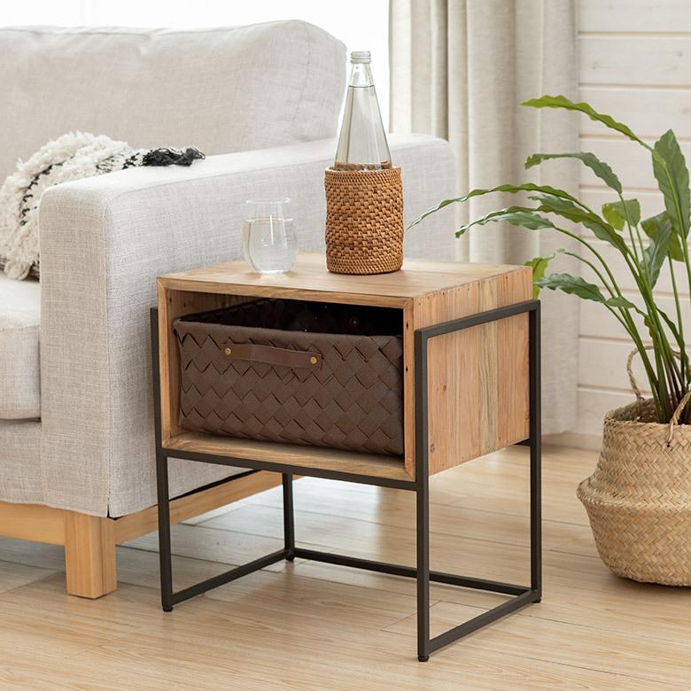 ELEMENTS サイドテーブル ナイト テーブル ラック 木製 ウッド