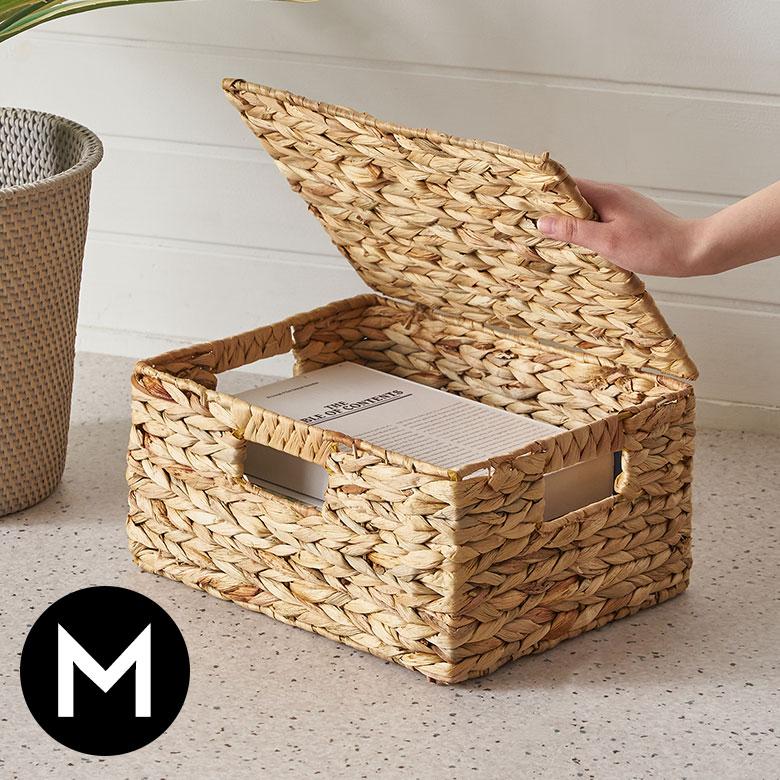 ELEMENTS かご バスケット ウォーターヒヤシンス Mサイズ ふた 付き