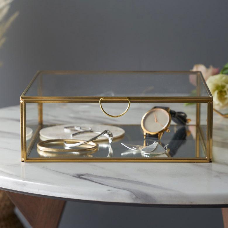 ELEMENTS ガラス ケース ジュエリー ボックス ふた付き 小物 入れ 卓上