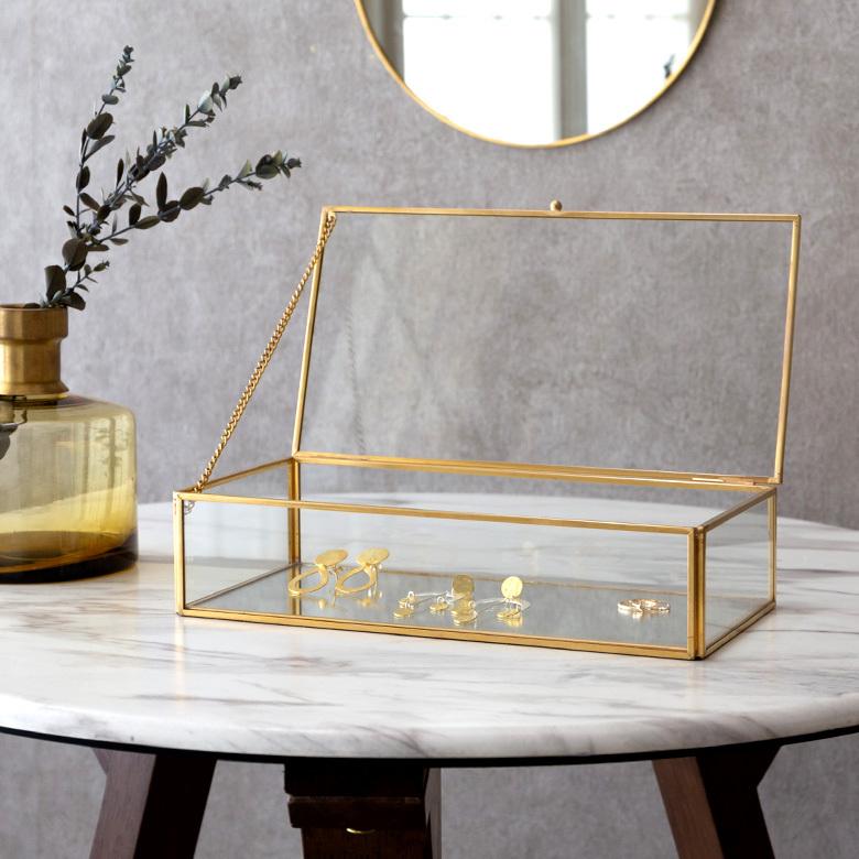 ELEMENTS ジュエリーボックス フタ付き ガラス 真鍮 ゴールド ガラス