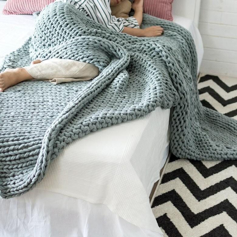 ブランケット 膝掛け ひざ掛け 約200×200cm 大判 グレー 手編み チャン