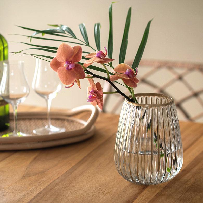 フラワーベース クリア ガラス 花瓶 Sサイズ アンティーク ゴールド