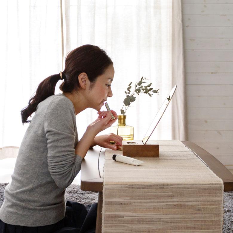 ELEMENTS 卓上ミラー 楕円形 オーバル型 鏡 真鍮フレーム 天然木 角度