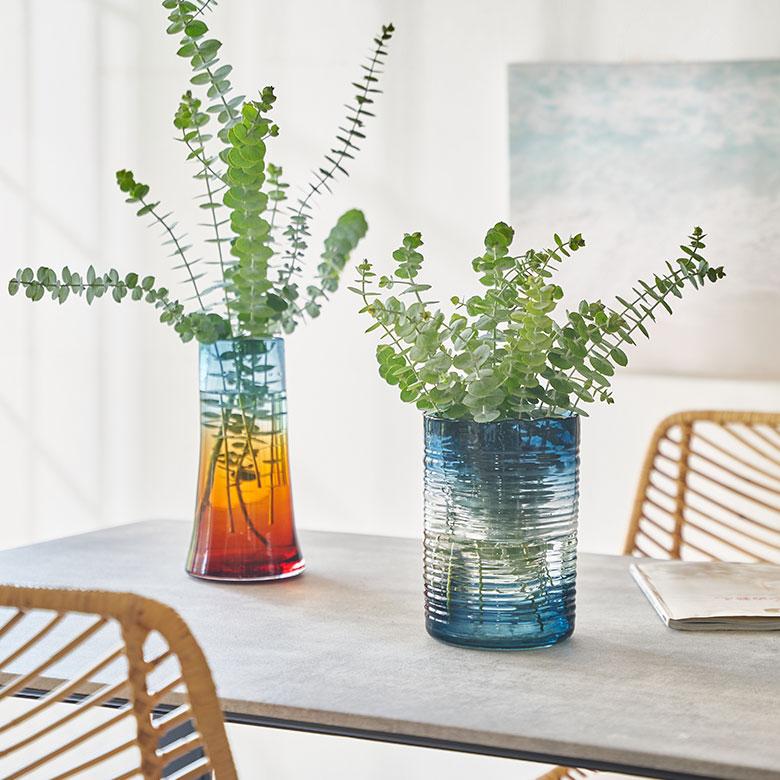 フラワー ベース おしゃれ 花瓶 花びん 花器 ガラス ブルー 楕円柱