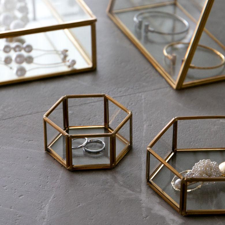 ELEMENTS アクセサリーケース ガラス 真鍮 アクセサリー 収納 六角形 S