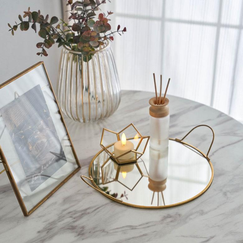 ELEMENTS ミラー トレー トレイ 鏡 ガラス 真鍮 ゴールド 直径22cm