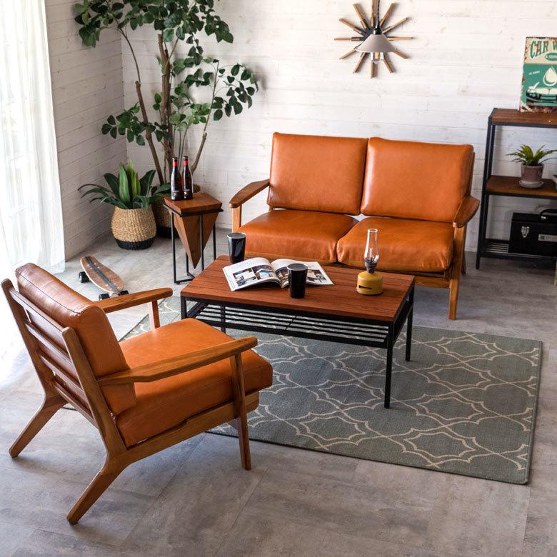 東谷 ソファ 2人掛け 2P 本革 木 幅 125cm キャメル ブラウン レザー