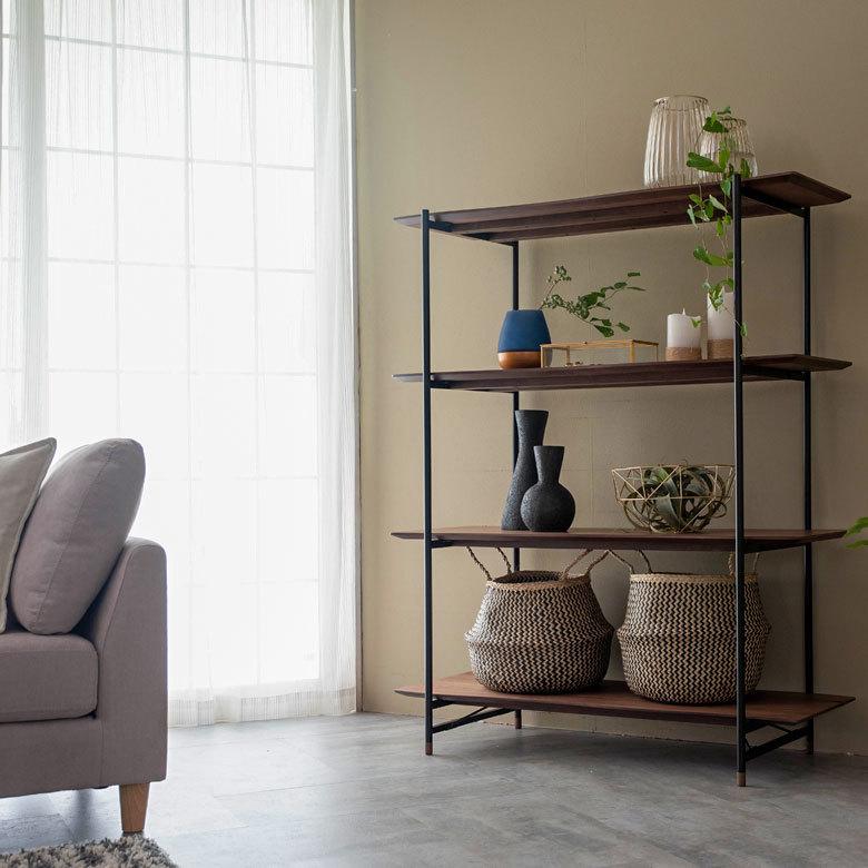 シェルフ 棚 4段 オープンシェルフ 天然木 スチール ナチュラル