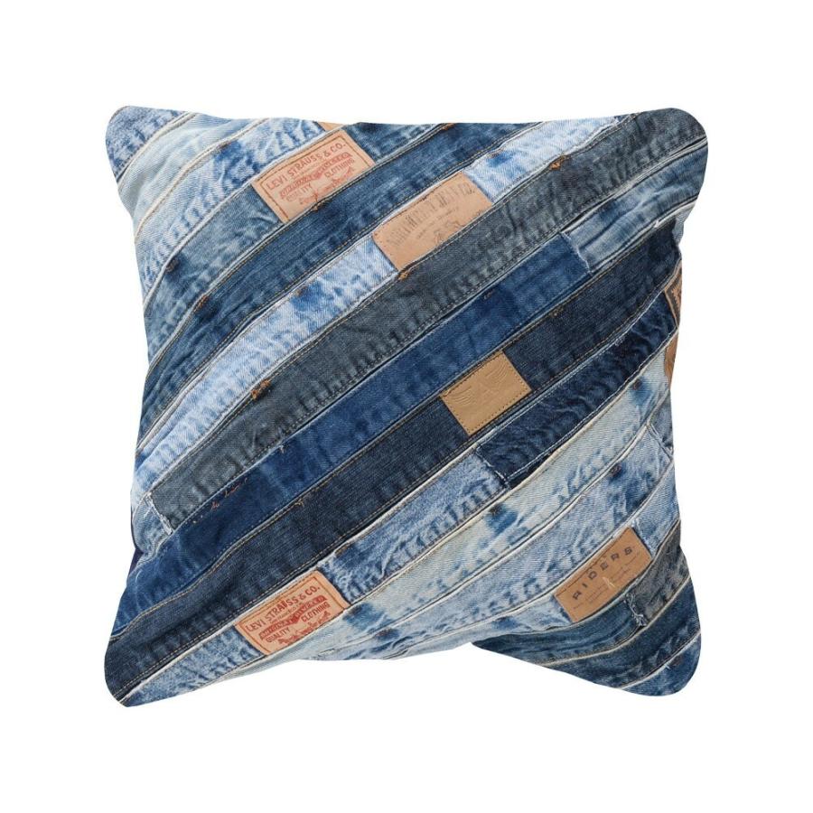 クッションカバー 45×45 デニム生地 正方形 パッチワーク デザイン