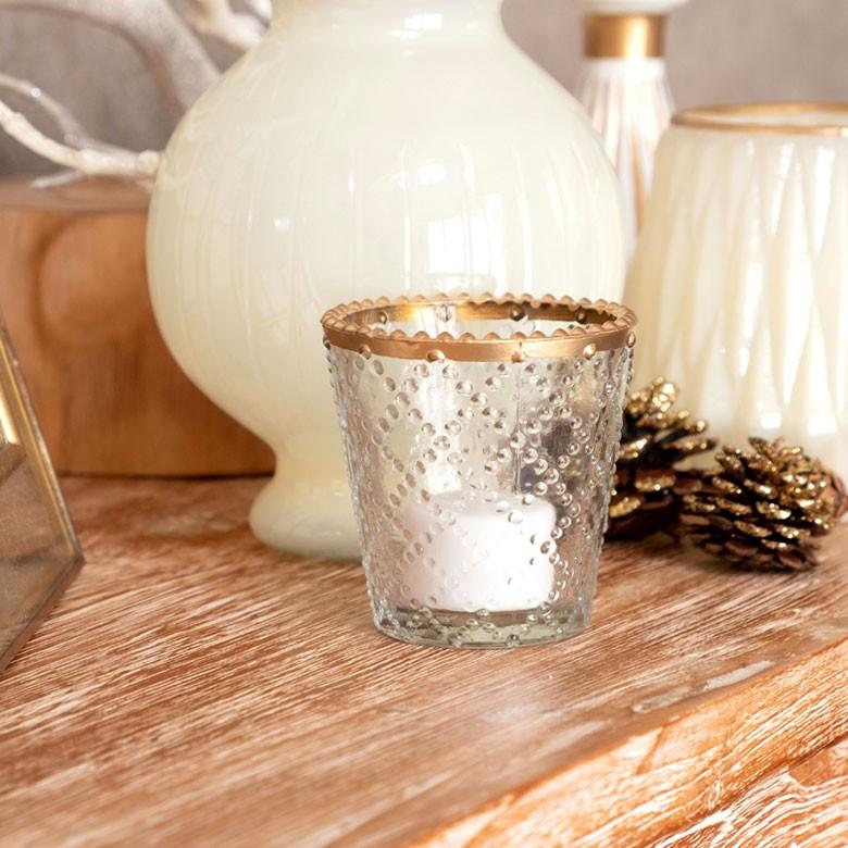 キャンドルホルダー ガラス クリア ゴールド 花瓶 直径7.5cm 高さ7.5cm