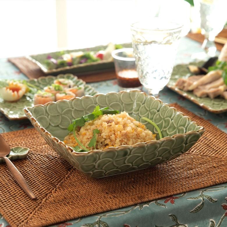 深皿 角皿 陶器 正方形 約21cm角 ボウル 食器 和食器 プルメリア