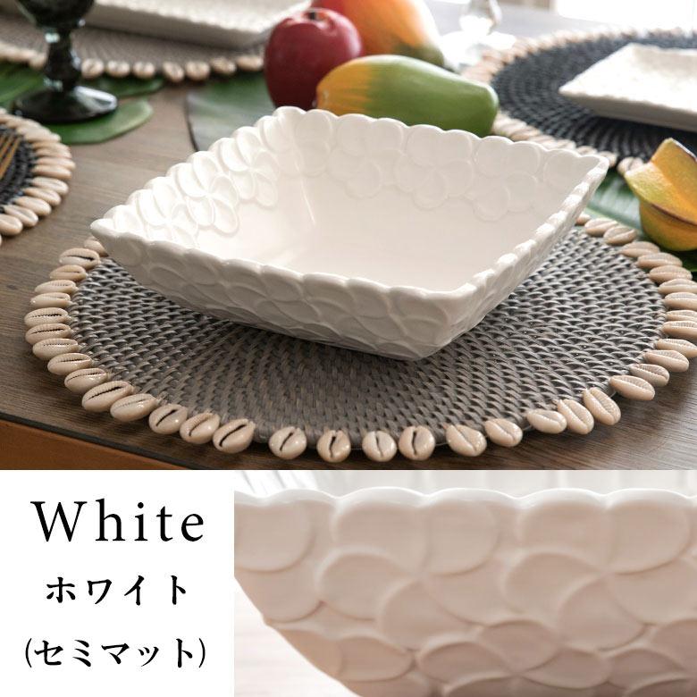 深皿 角皿 陶器 正方形 約21cm角 ボウル 食器 和食器 プルメリア