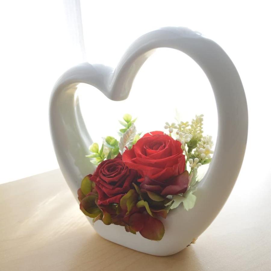 プリザーブドフラワー ハート型陶器 赤バラ アレンジメント クリア