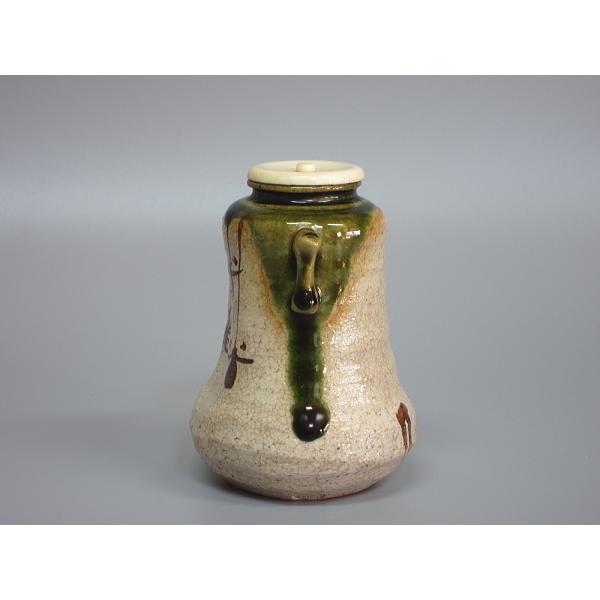 織部耳付茶入 山口錠鐵造 古代名物裂 菊青海仕覆 共箱 : 茶道具商 越中