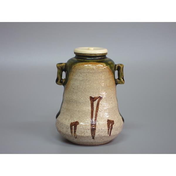 織部耳付茶入 山口錠鐵造 古代名物裂 菊青海仕覆 共箱 : 茶道具商 越中