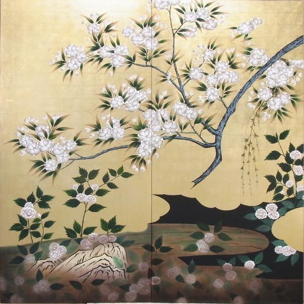 漆絵 長谷川久蔵の名作_桜図 全図（左隻＋右隻） NH81 : 絵画制作専門