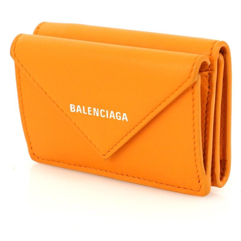 バレンシアガ オレンジ レザー 三つ折り財布 ペーパーウォレット 三