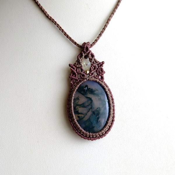 モスアゲート（アフリカ産）・ルチルクォーツ マクラメ編みペンダント
