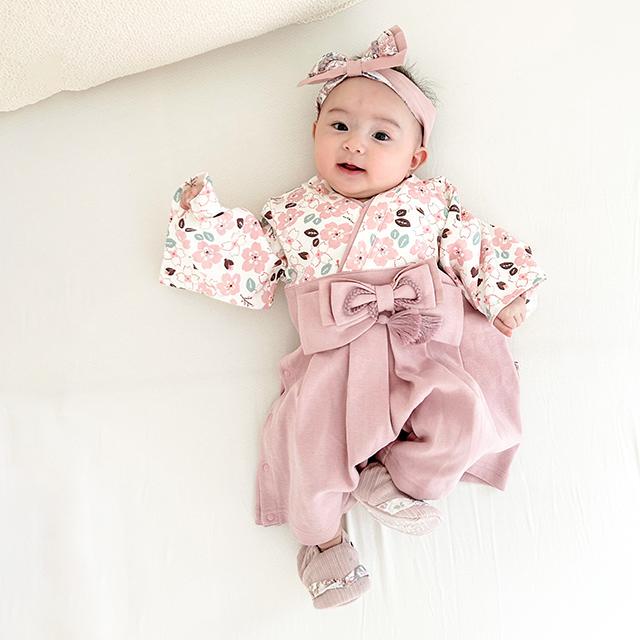 mocmof（モクモフ） 袴 ロンパース＆和風リボンヘアバンド＆鼻緒付き