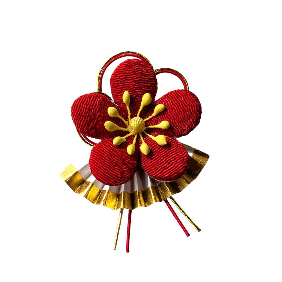 お正月飾り ひな祭り ちりめん細工 桃と水引（扇付き) : てづくり 手芸