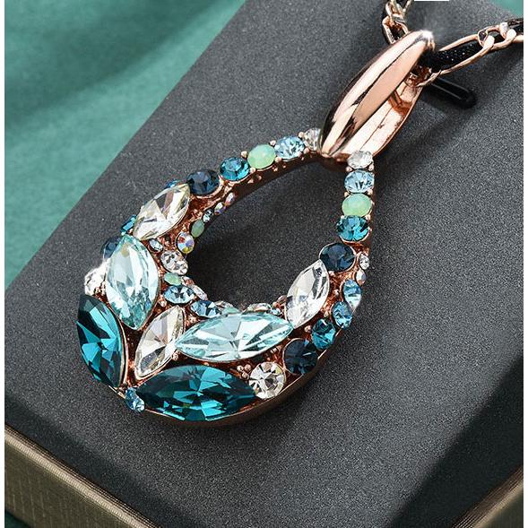 レディース ロング ネックレス クリスタル カラフル 青 水晶