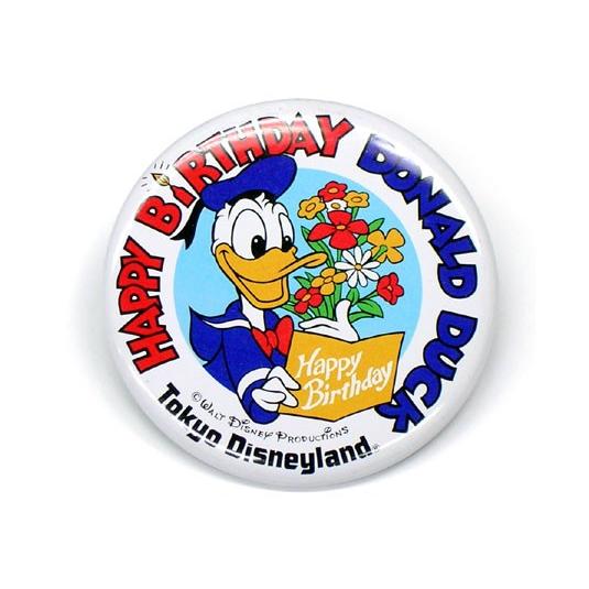 TDL ドナルド ハッピー バースデー 生誕記念 1985年 缶バッジ 缶バッチ