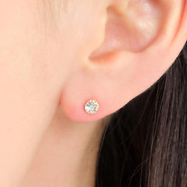 ブルームーンストーン ピアス K18YG 18金 18k 4mm イエロー ゴールド