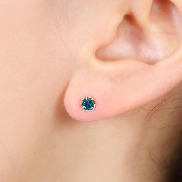 ロンドン ブルートパーズ ピアス K18YG 18金 18k 4mm イエロー