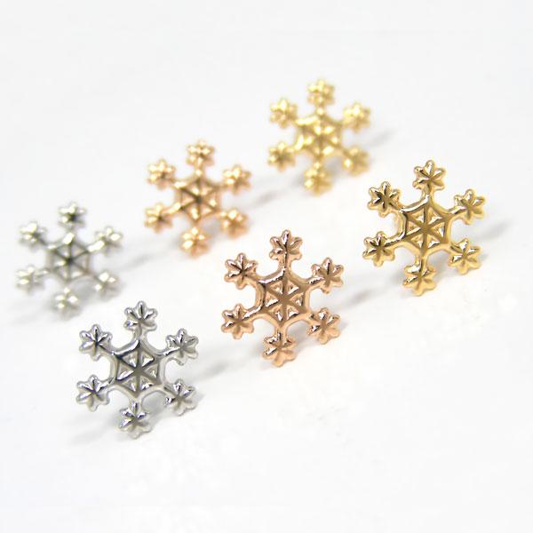 雪の結晶 ピアス 18k 14k K18YG K14WG 18金 イエロー ホワイト