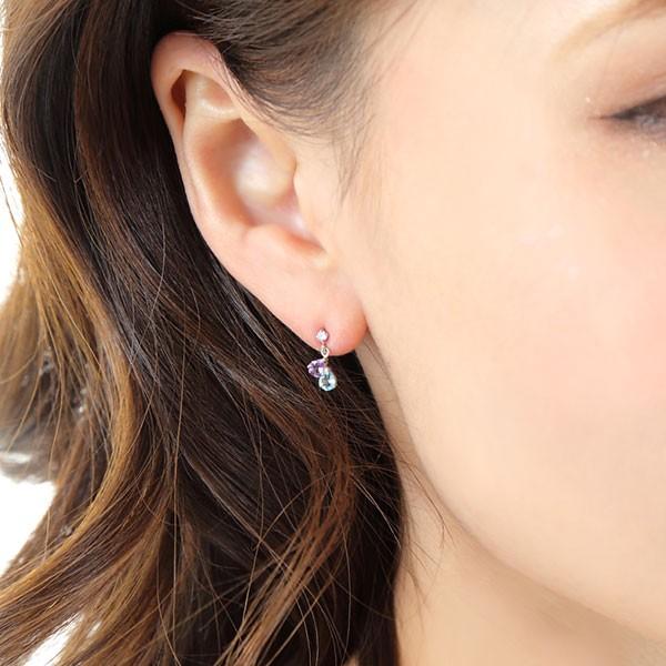 ブルートパーズ アメジスト タンザナイト ピアス K10WG : ファッション