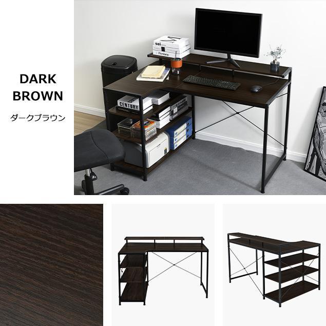 パソコンデスク L字 120cm 3段ラック付 ハイデスク付き デスク木製