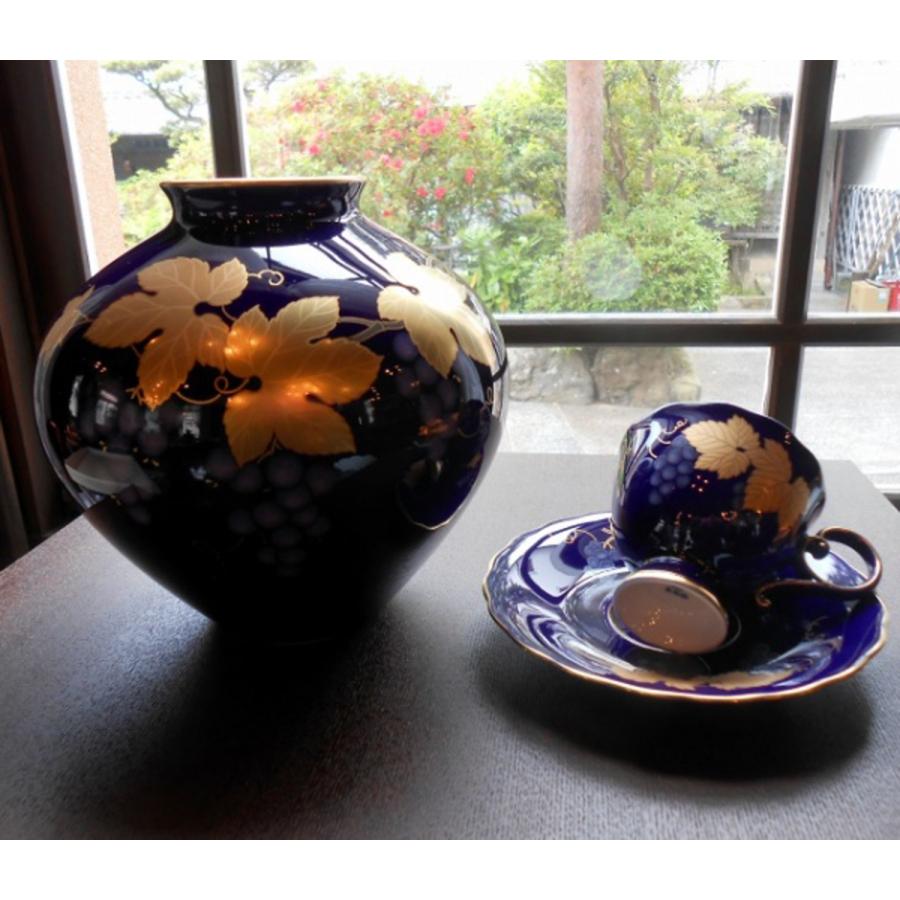 香蘭社 花瓶 ルリ金彩葡萄 有田焼 仏具 磁器製 インテリア 和室 洋室