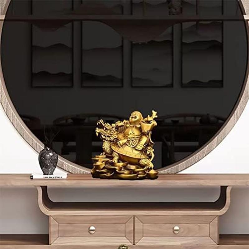 布袋様 置物 ゴールド 七福神 金色の 龍亀に座っている 布袋 弥勒菩薩