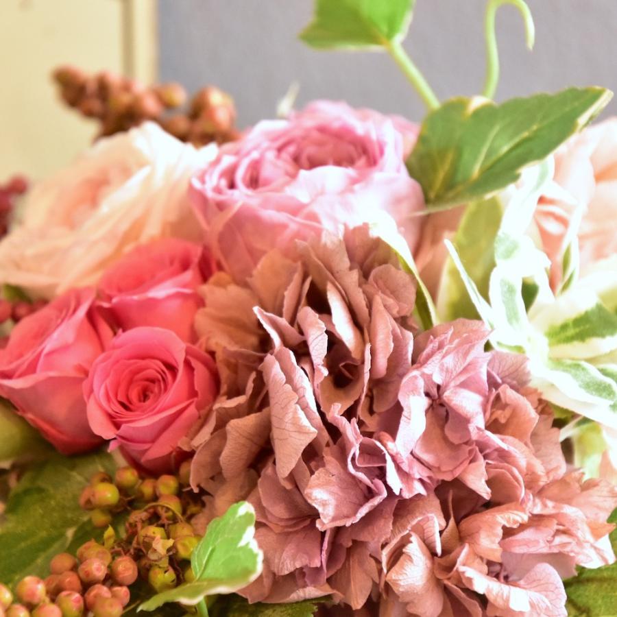 フラワーアレンジ プリザーブドフラワー オールドローズ ピンク 香り