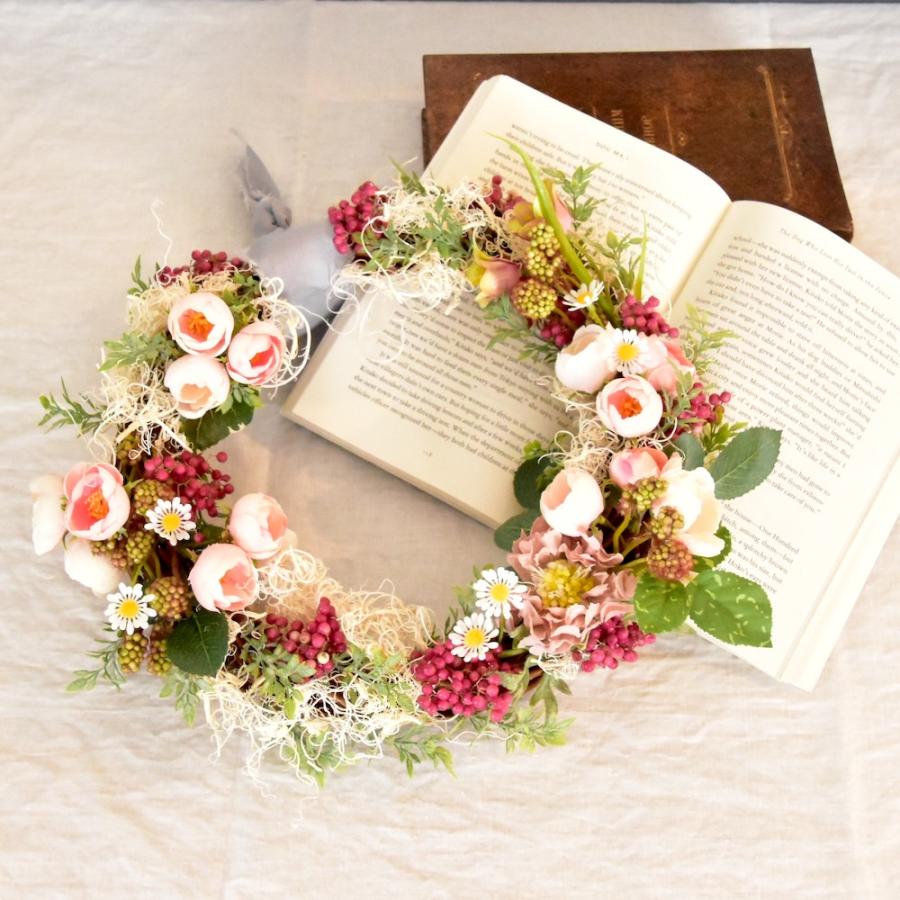 リース 玄関 おしゃれ ピンク バラ ギフト プレゼント ローズ アジサイ