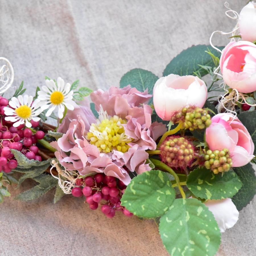 リース 玄関 おしゃれ ピンク バラ ギフト プレゼント ローズ アジサイ