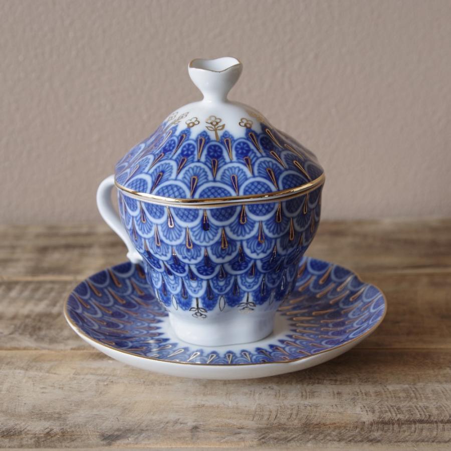 ロシア製 インペリアル・ポーセレン 勿忘草 蓋つき カップ＆ソーサー