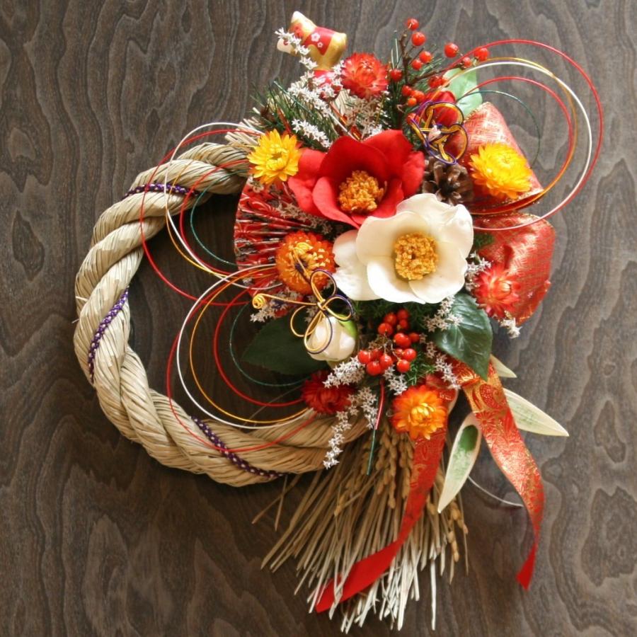 お楽しみ○紅白椿しめ縄飾り○ しめ縄リース おしゃれ しめ縄飾り
