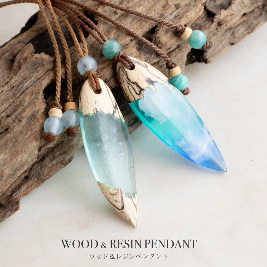 ウッドレジンネックレス サーフボード ブルー 青 海 サーフィン
