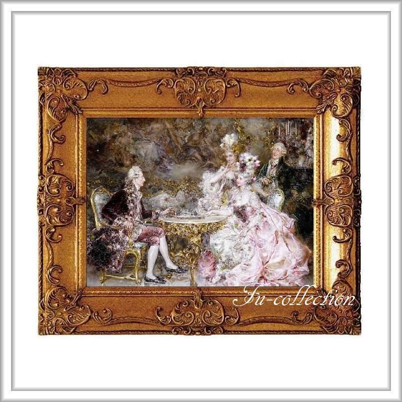 ロココ調ゴールドダブルフレーム 貴族額絵 ファブリック印刷 691M