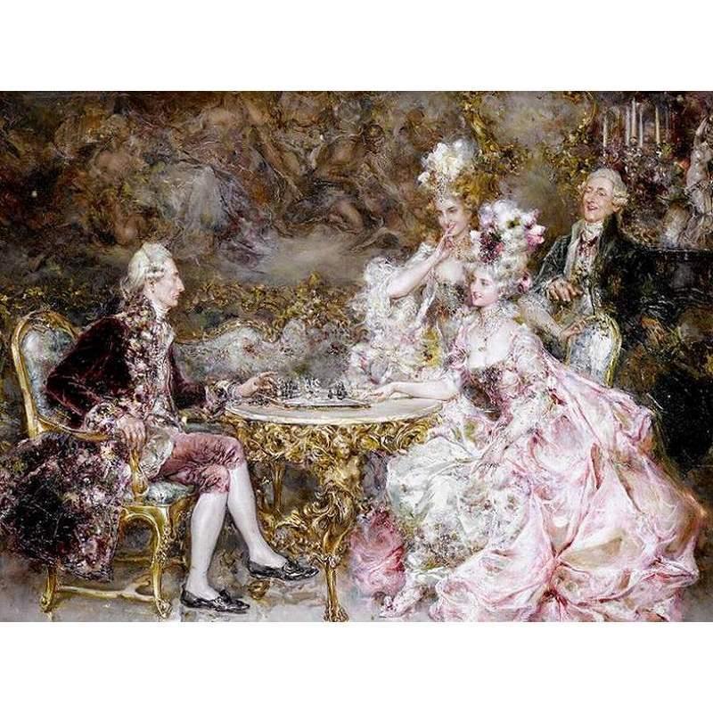 ロココ調ゴールドダブルフレーム 貴族額絵 ファブリック印刷 691M