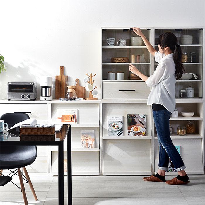 ワイエムワールド フラップ扉キャビネット 2枚 フラップ 59cm