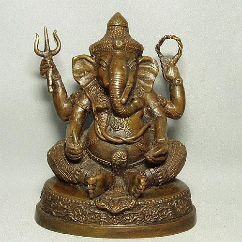 ガネーシャ（聖天、しょうてん）の置物[骨董風古銅色仕上げ]真鍮製