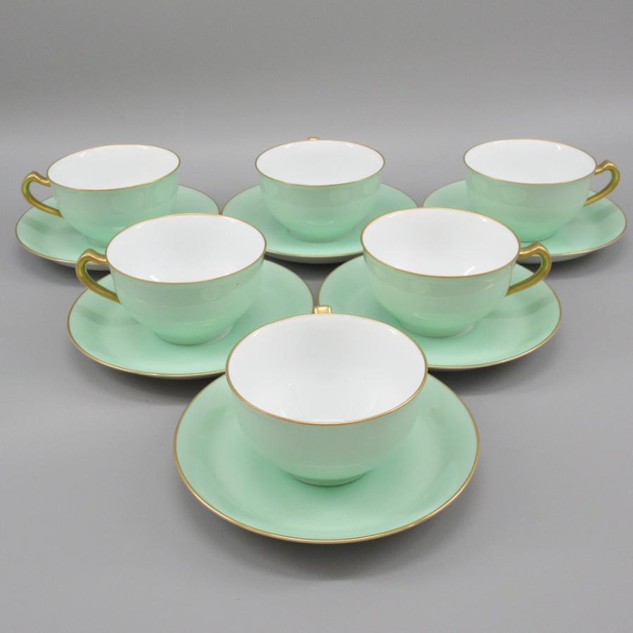 大倉陶園 色蒔き（ライトグリーン）カップ＆ソーサー 6客セット 食器