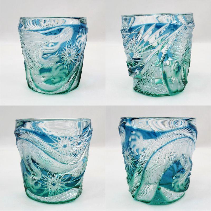 江戸切子 但野英芳 「龍」 ミニ ロックグラス 共箱付 y79-1435571k【Y