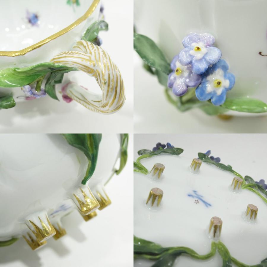 マイセン Meissen アップリケ 花と昆虫 カップ＆ソーサー ボタン剣