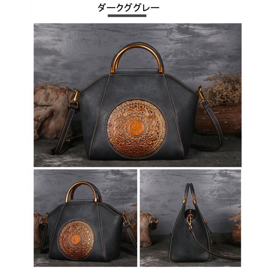 本革バッグ レディース アンティーク 牛革 彫刻 カービング 型押し
