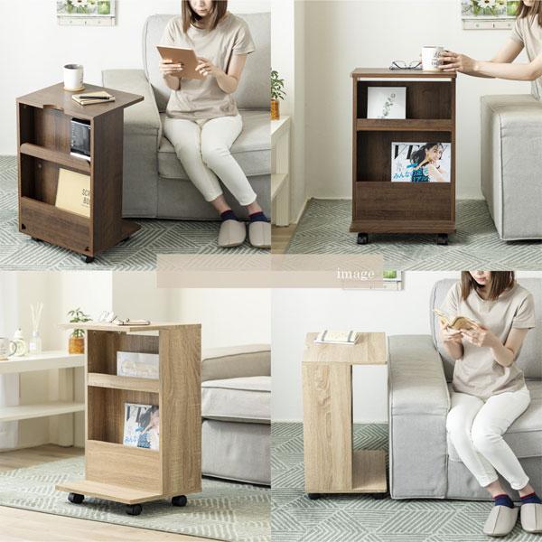 両面収納付きサイドテーブル 幅40cm キャスター付 コード穴付 LT-223